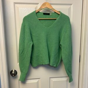 Tahari Green V-Neck Ribbed Sweater Top